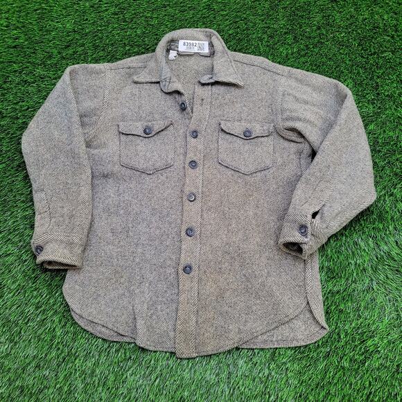 Vintage 80s MOD Flannel Button Shirt Small 20x27 Gray Jacket Shacket Heavyweight - Picture 1 of 14